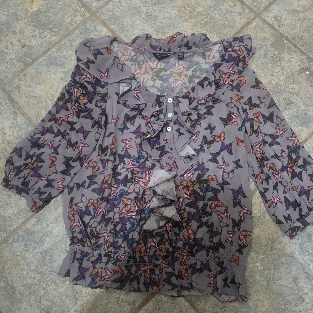 Ted Baker Multicolor Butterfly Ruffle Blouse - Picture 3 of 4
